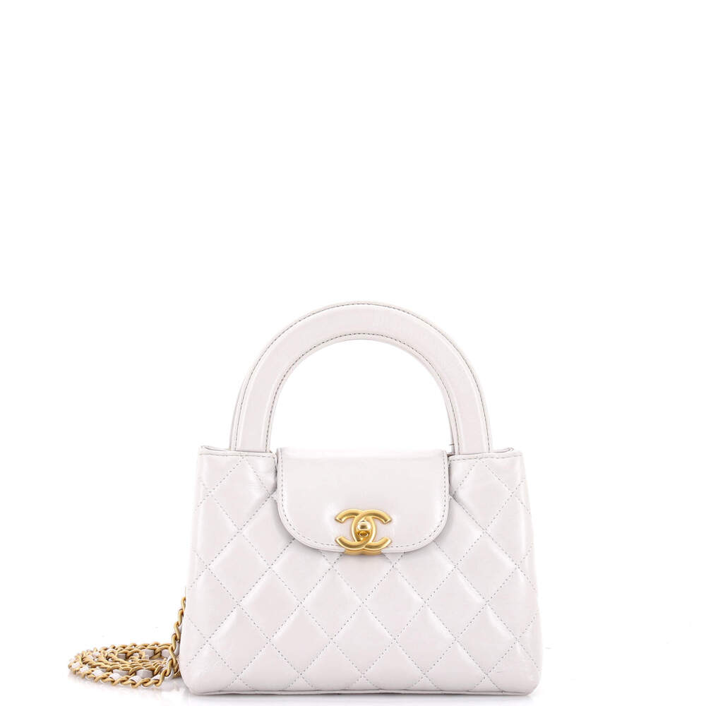 Chanel Mini Kelly Top Handle Shopping Bag Quilted Shiny Aged Calfskin